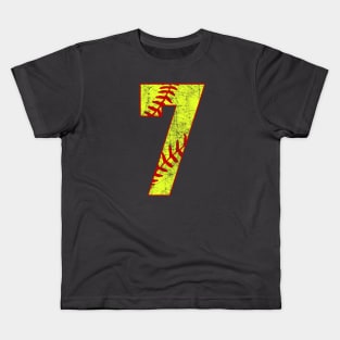 Fastpitch Softball Number 7 #7 Softball Shirt Jersey Uniform Favorite Player Biggest Fan Kids T-Shirt